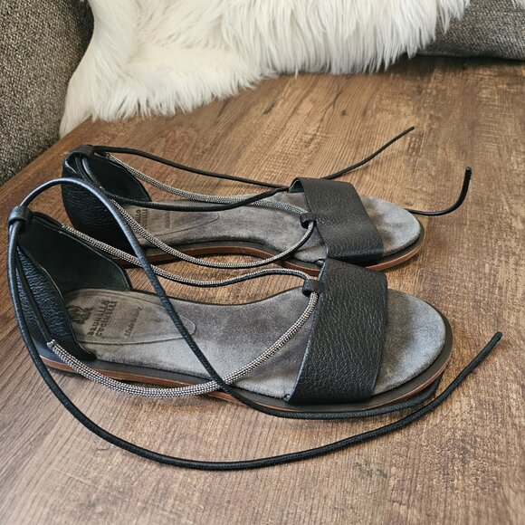 Brunello Cucinelli Monili Leather Ankle-Wrap Flat Gladiator Sandals,EU38.5/US7.5 - Picture 2 of 10